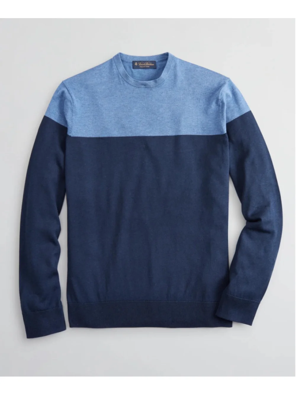 Brooks Brothers Italian Yarn Crewneck Silk Cotton Sweater Mens M Blue Colorblock